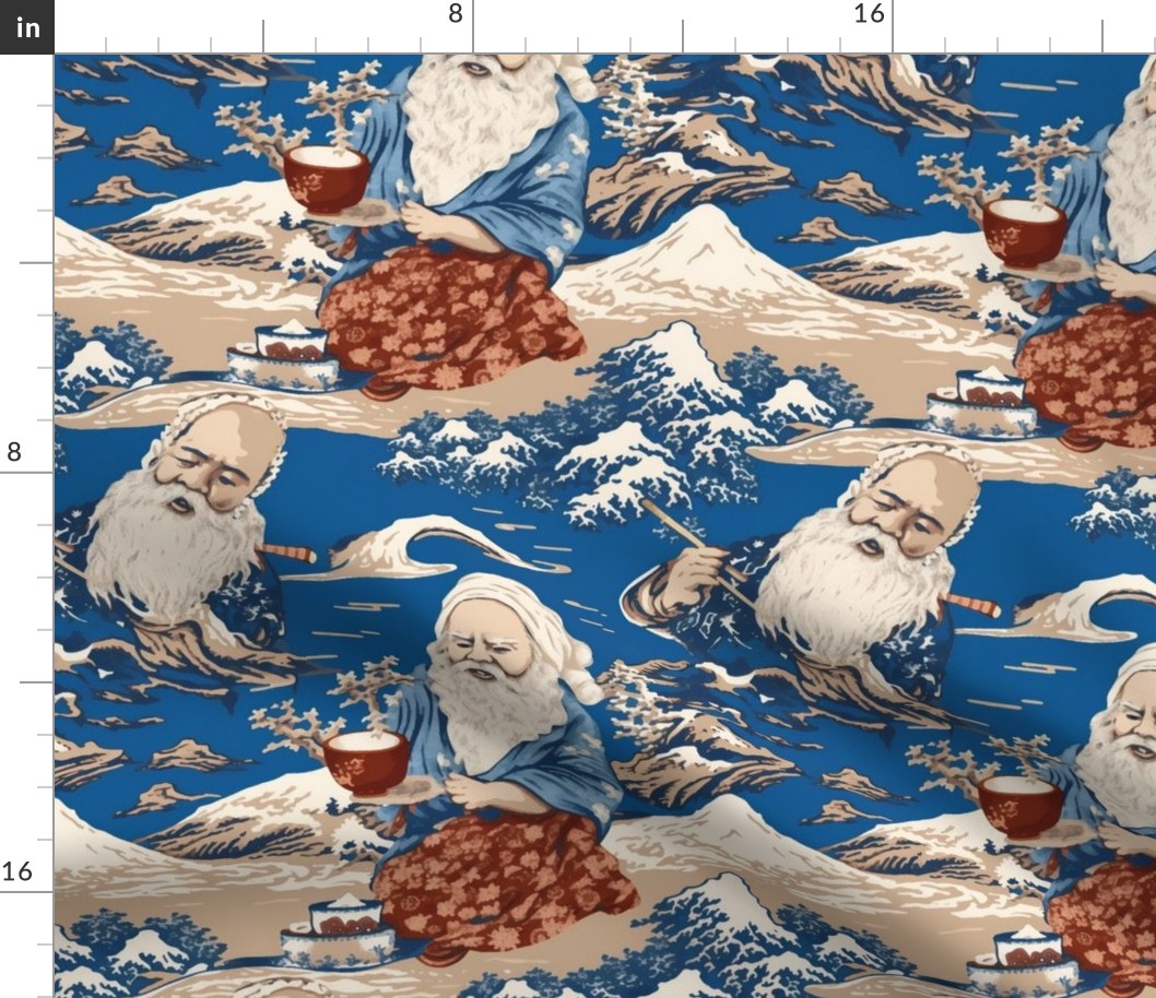 hokusai inspired ocean landscape santa claus in blue