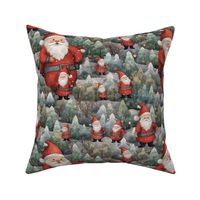 kawaii santa claus on a snowy christmas fir tree forest inspired by hokusai