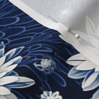 blue and white winter japanese floral botanical inspired by hokusai