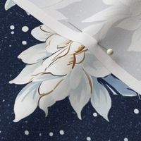 winter snowflake flowers inspired by hokusai in blue and white