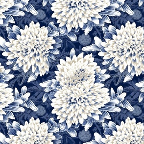 blue and white floral inspired by hokusai