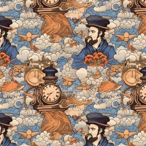 ocean and clouds steampunk lincoln portrait inspired by hokusai