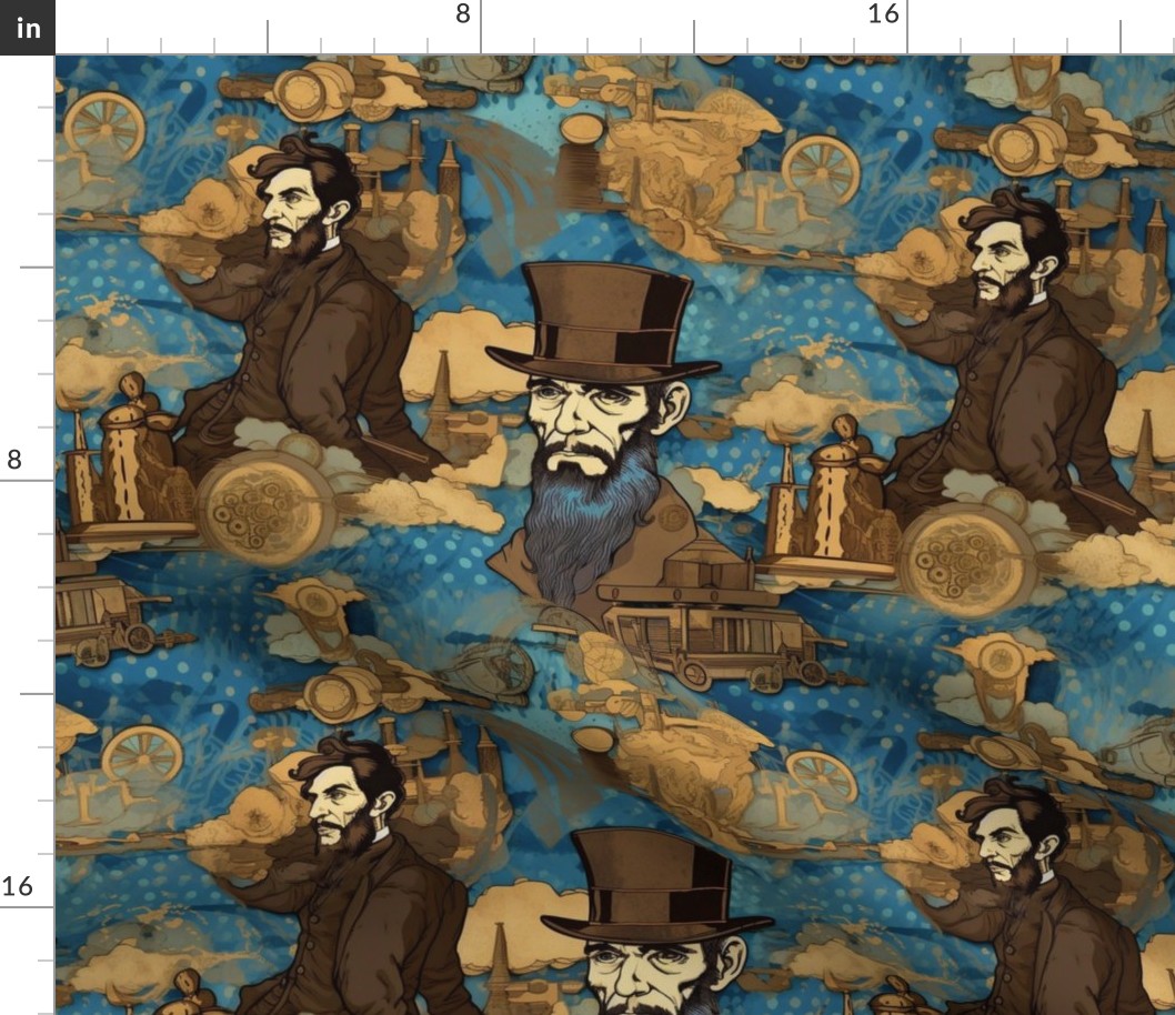 hokusai inspired blue and gold steampunk lincoln