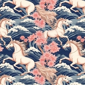 white horses on the japanese ocean waves inspired by hokusai