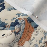 white rabbit boat ocean wave landscape inspired by hokusai