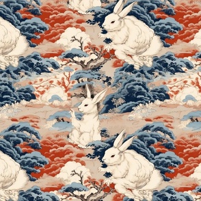 hokusai inspired white rabbit ocean landscape