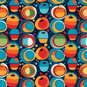 orange gold and red blue abstract geometric apples inspired by kandinsky