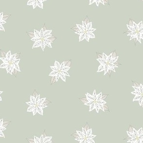 White Minimal Poinsettias on Sage Green - Neutral Christmas 