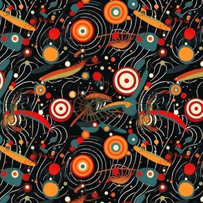 circles spiral orange gold and green geometric abstract inspired by kandinsky