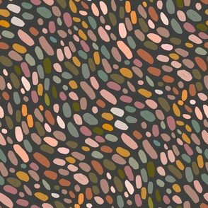 Medium Multi color hand painted brush polka dots on dark gray 