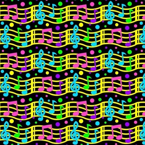 Neon Music Notes Polka Dots