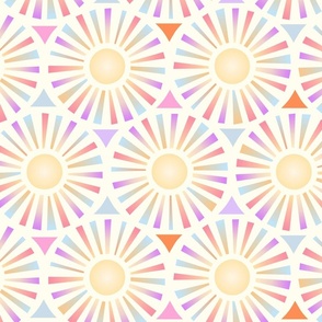 Large // Glowing Sun shining warm and bright in Winter Spring, full of hope, Apricity in pastel orange, pink, blue, purple