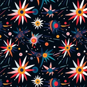 kandinsky inspired geometric sunburst fireworks