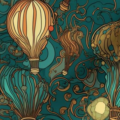 art nouveau steampunk balloons in teal and orange