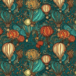 art nouveau steampunk balloons in teal and orange