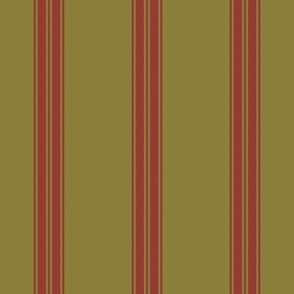Ticking stripe for linen cotton canvas olive and red 2085-77