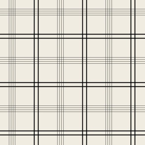 medium scale // classic plaid stripe - creamy white_ raisin black - black and white simple minimalist tartan checker
