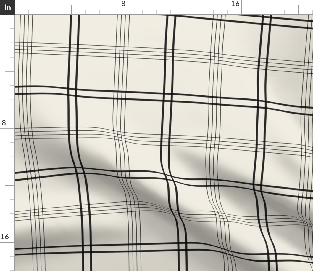 medium scale // classic plaid stripe - creamy white_ raisin black - black and white simple minimalist tartan checker