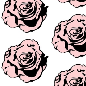 Mid Century Modern Art Print, Pink Black Retro Pop Art Graphic Flower, Bold Black Pink Rose on White, Contemporary Art, Large Scale Floral Modern Graphic Home Décor, Retro Rose Print, Mid Century Floral, Vintage Rose Fabric, Pop Art Comic Book Op Art Rose