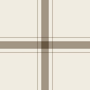 large scale // simple plaid stripes - creamy white_ khaki brown - minimalist tartan