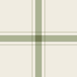 large scale // simple plaid stripes - creamy white_ light sage green - minimalist tartan