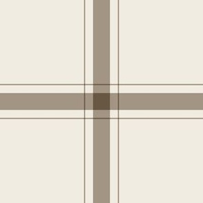 medium scale // simple plaid stripes - creamy white_ khaki brown - minimalist tartan