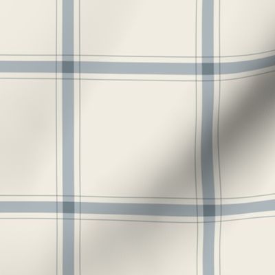 small scale // simple plaid stripes - creamy white_ french grey blue - minimalist tartan