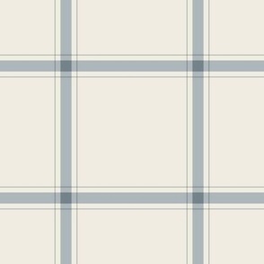 small scale // simple plaid stripes - creamy white_ french grey blue - minimalist tartan