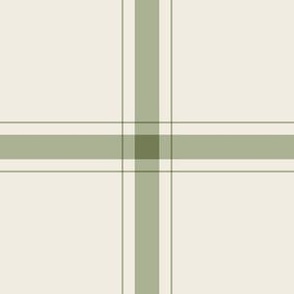 medium scale // simple plaid stripes - creamy white_ light sage green - minimalist tartan