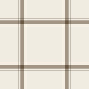 small scale // simple plaid stripes - creamy white_ khaki brown - minimalist tartan