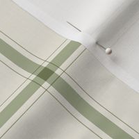 small scale // simple plaid stripes - creamy white_ light sage green - minimalist tartan