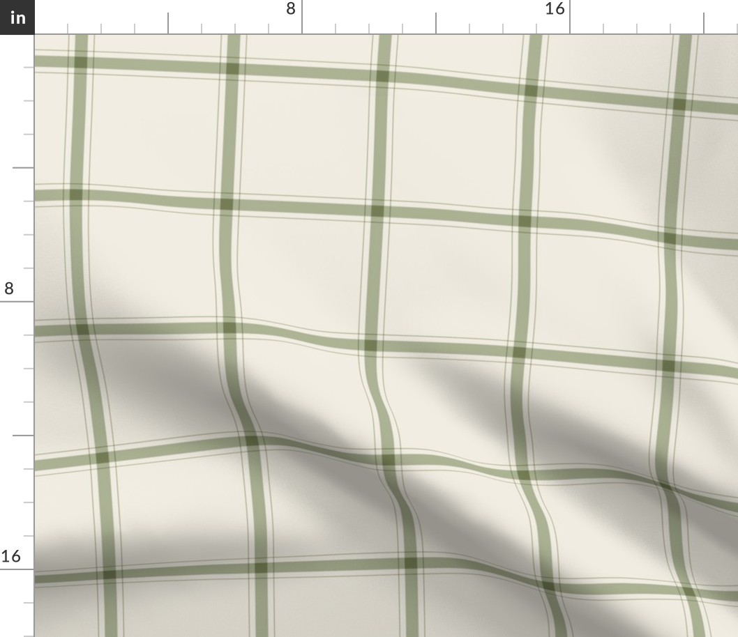 small scale // simple plaid stripes - creamy white_ light sage green - minimalist tartan