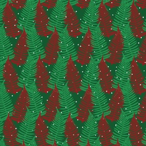 Christmas Ferns Traditional Greens & Dark Red, Home Decor, Wall Paper, Bedding