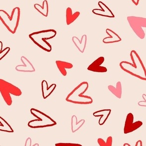 Hand drawn Valentine's Day hearts - pink, red