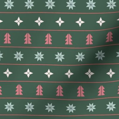 Minimal Tree and Poinsettia Fair Isle in Green and Red (Medium)