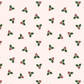 Scattered Holly Leaves and Berries in Crimson Red and Fir Green (Mini Micro)