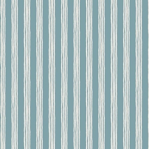 Vertical Imperfect Pinstripe Wallpaper in Teal Green and White