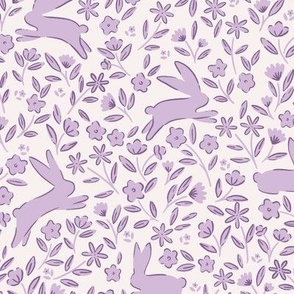 Leaping Rabbits in the Meadow in Light Lilac Purple