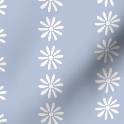 Sweet Daisy Vertical Floral Stripe in Light Blue and White