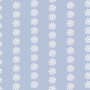 Sweet Daisy Vertical Floral Stripe in Light Blue and White