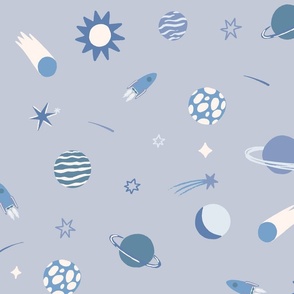 Outer Space Dreams Wallpaper in Light Blue Gray