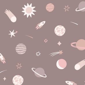 Outer Space Dreams Wallpaper in Taupe Warm Gray