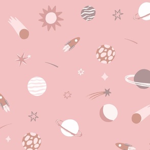 Outer Space Dreams Wallpaper in Light Rose Pink