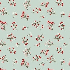 mini // Holiday Sprigs and Berries on Mint Green  // 4"