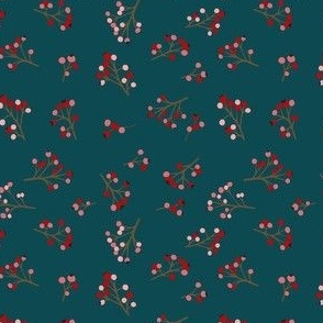 mini // Holiday Sprigs and Berries on Deep Teal  // 4"