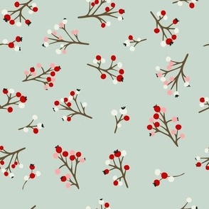 medium // Holiday Sprigs and Berries on Mint Green  // 8"