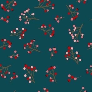 medium // Holiday Sprigs and Berries on Teal  // 8"