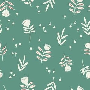 small // Hand Drawn Scandi Christmas Floral in Aqua and Cream // 6"