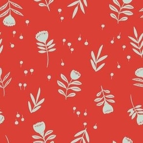 small // Hand Drawn Scandi Christmas Floral in Winterberry Red and Cream // 6"