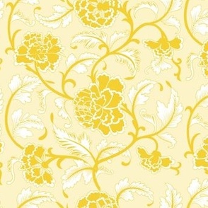 Asian Peonies in Saffron Yellow Monochrome - Coordinate